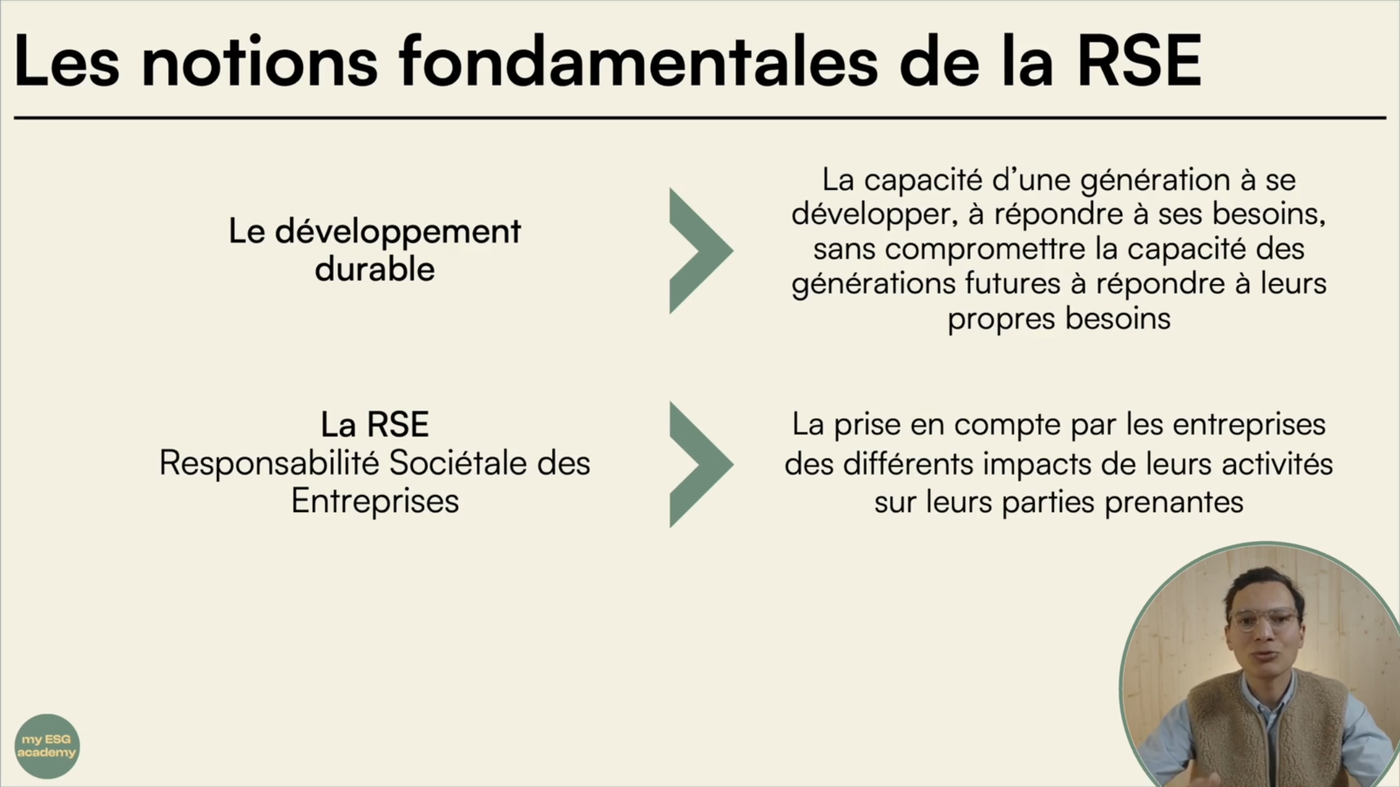 Extrait d’une vidéo My ESG Academy : Les notions fondamentales de la RSE